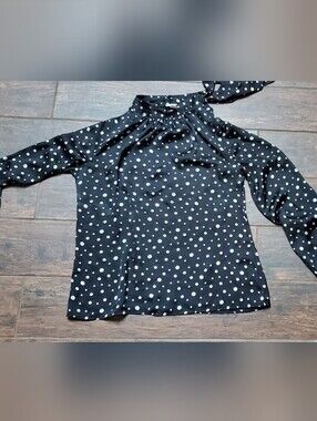 Merona Black Polka Dot Long Sleeve Women's Top, Size M